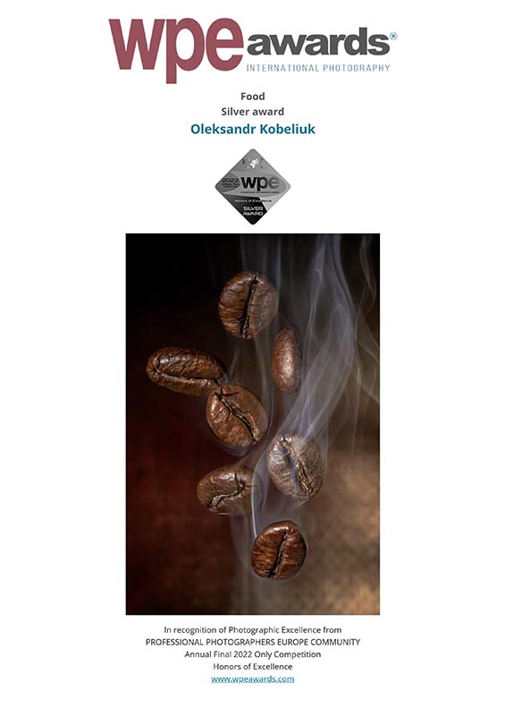 WPE - International Photographers Awards - Certificate delivered to Oleksandr Kobeliuk 2022