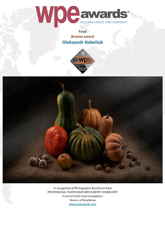 WPE - International Photographers Awards - Certificate delivered to Oleksandr Kobeliuk 2025