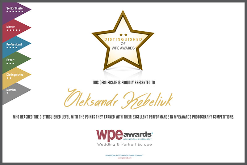 WPE - International Photographers Awards - Certificate delivered to Oleksandr Kobeliuk 2023