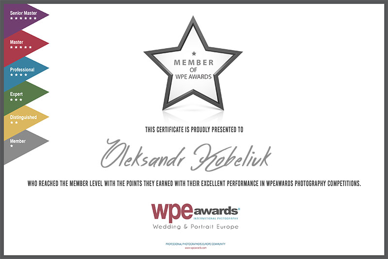 WPE - International Photographers Awards - Certificate delivered to Oleksandr Kobeliuk 2023